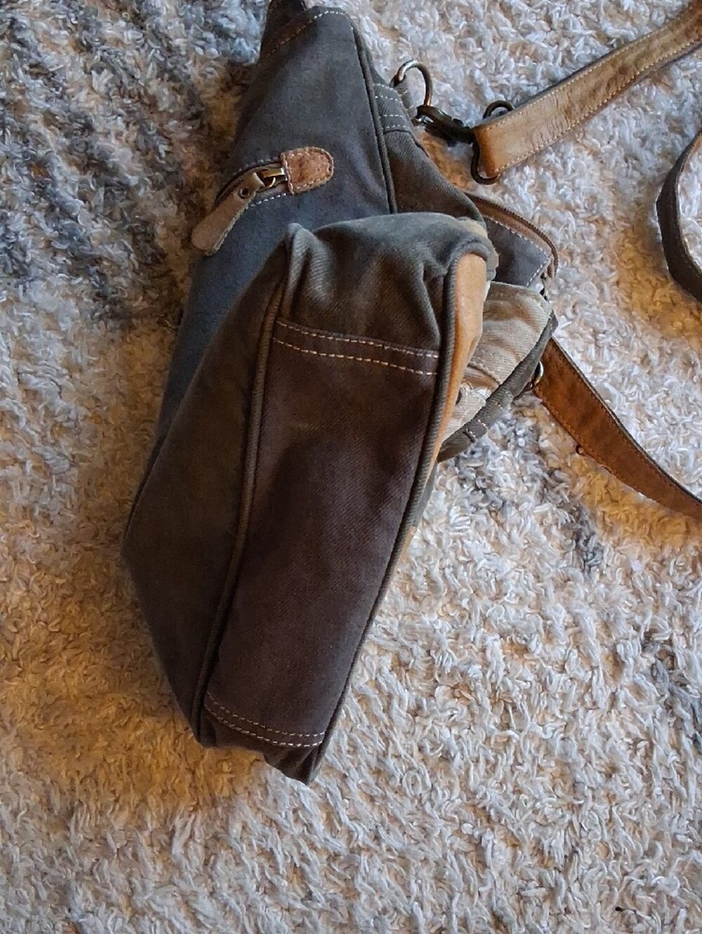 Myra Bag Canvas Leather Floral Crossbody Bag in Beige and Brown - Picture 14 of 16